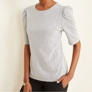Ann Taylor Herringbone Puff Sleeve Top Small